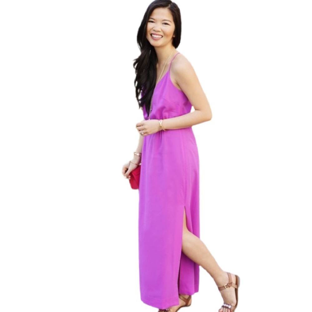 J CREW Purple Satin Racer Back Slitted Maxi Dress